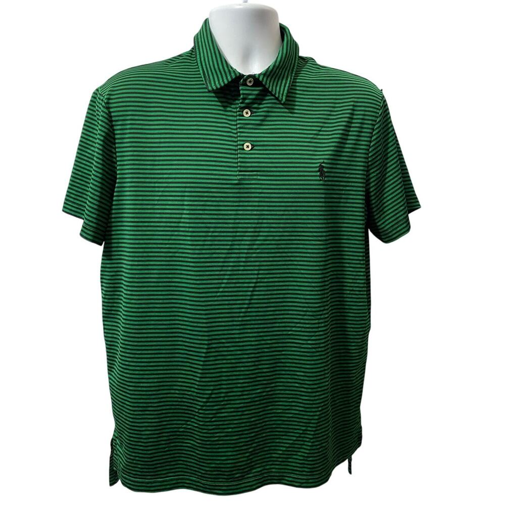 POLO RALPH LAUREN GOLF SHIRT — Green Black Striped Short Sleeve Large